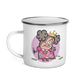 White enamel mug with princess cartoon, 12 oz.