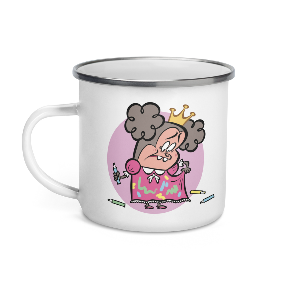 White enamel mug with princess cartoon, 12 oz.
