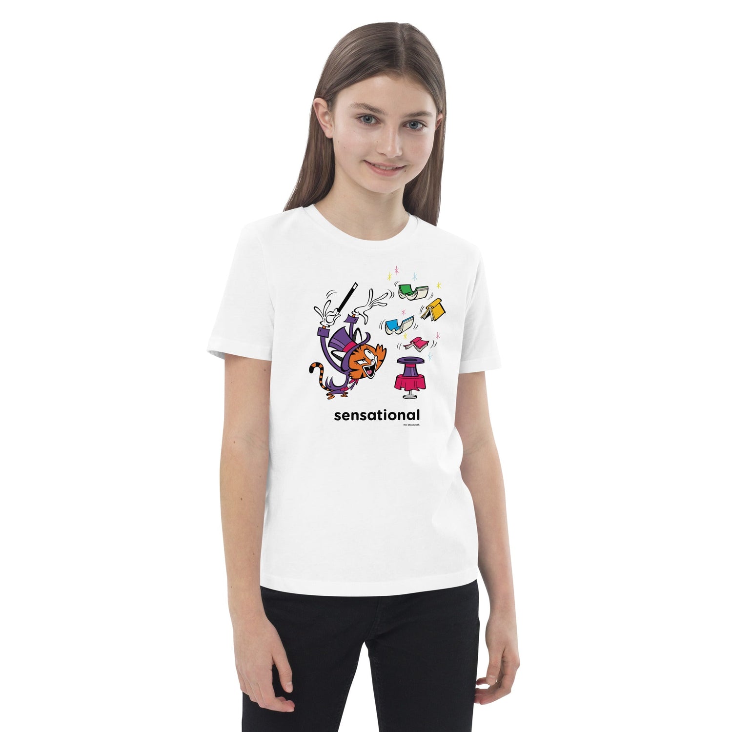 White organic cotton kids t-shirt with fun graphic