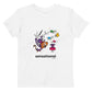 White organic cotton kids t-shirt with a sensational cartoon graphic