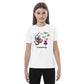 White organic cotton kids t-shirt front with cartoon graphic