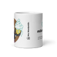 White glossy 11oz mug with cartoon design, front view.