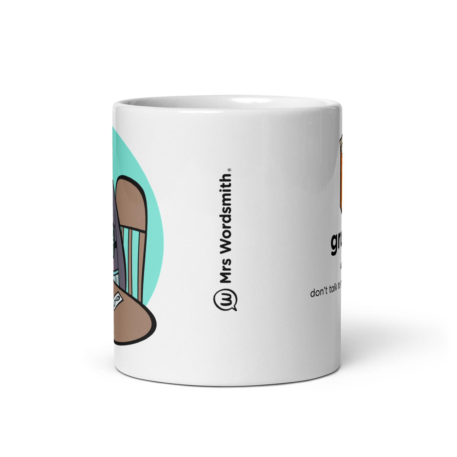 White glossy 11oz mug with cartoon design - front view