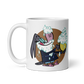 White 11oz glossy mug with cartoon bunny design, handle on left.
