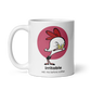 White glossy mug with Irritable cartoon design, 11 oz, handle on left.