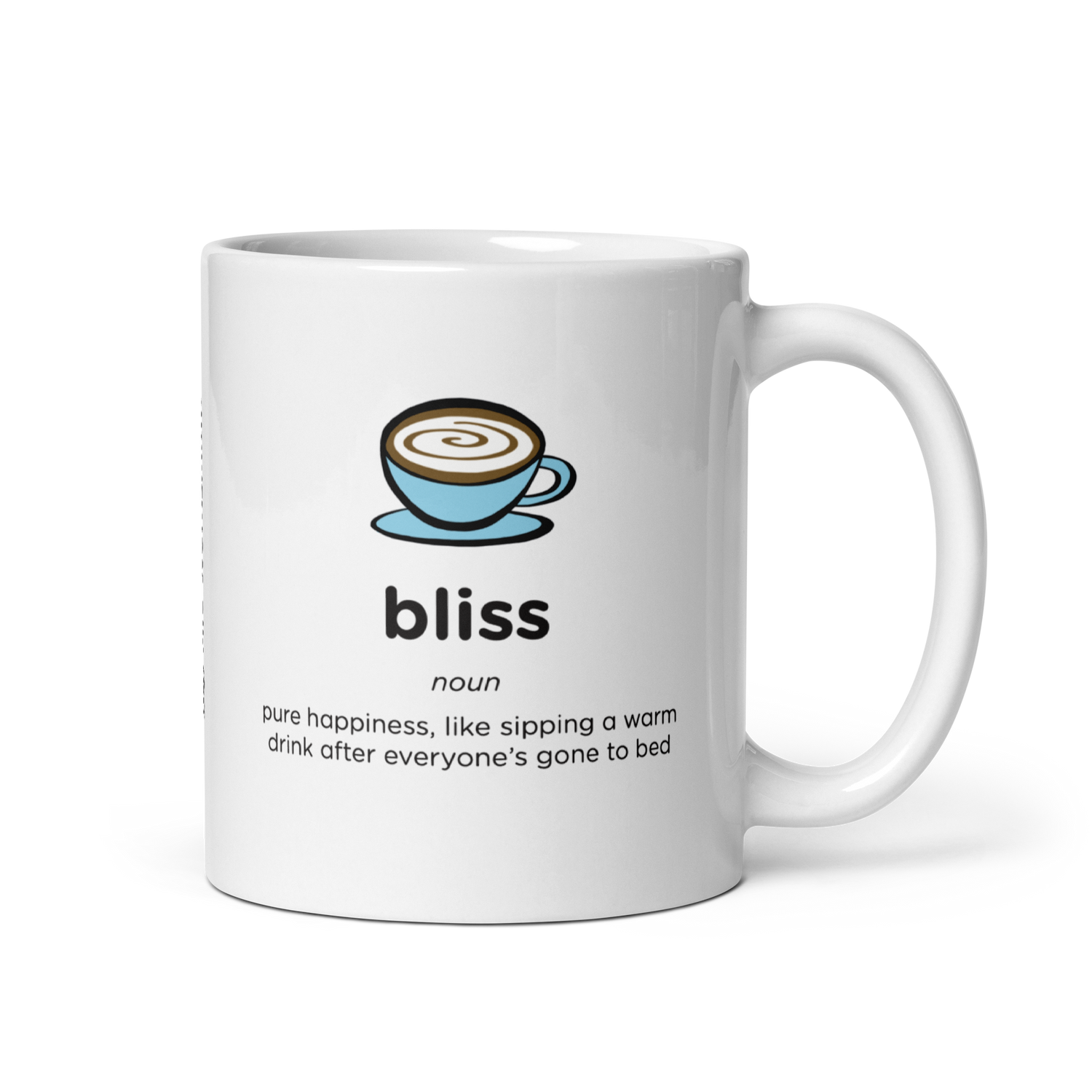 White glossy bliss mug with handle on right
