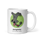White glossy mug with delightful cartoon design, right handle